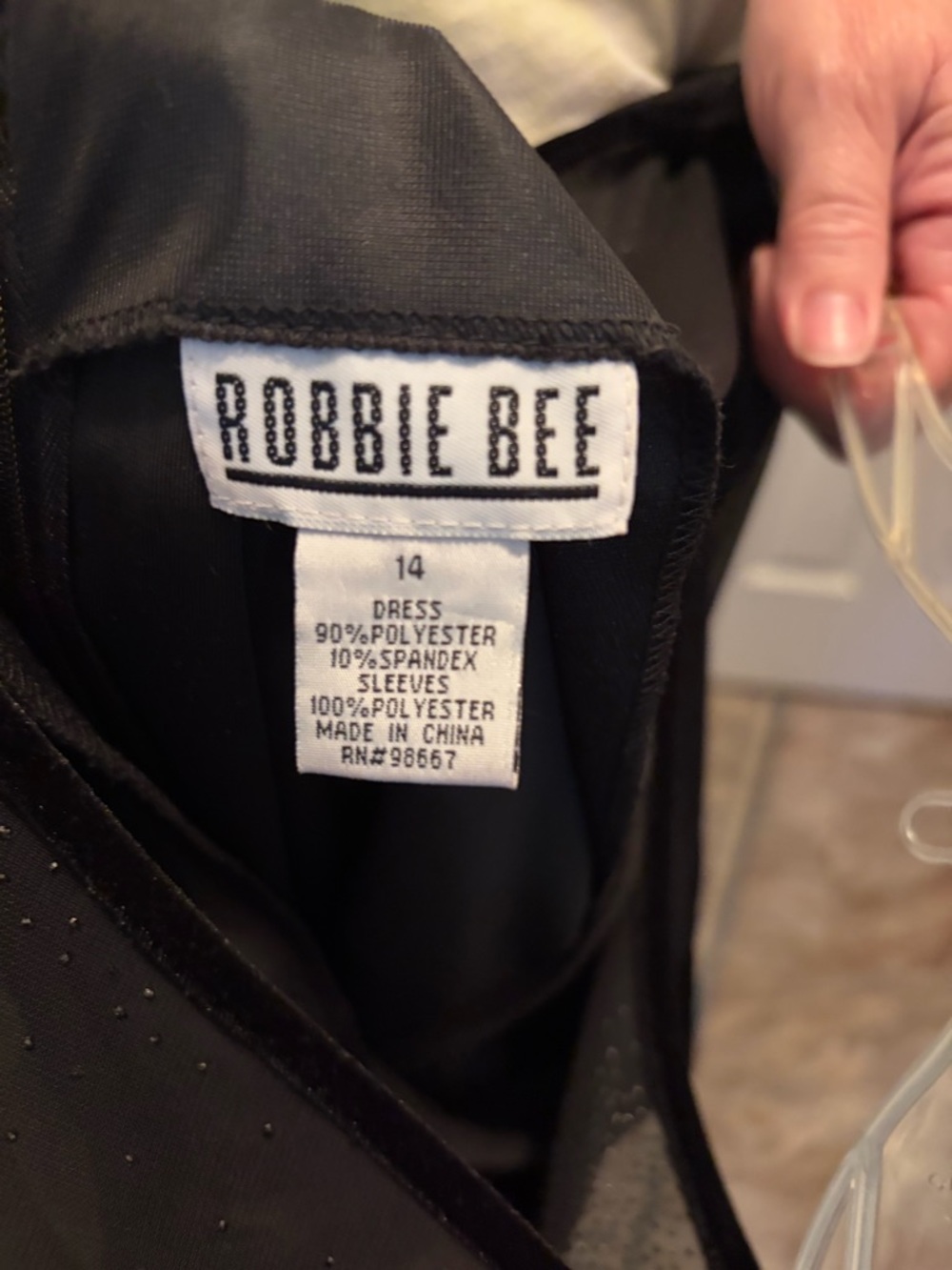 Robbie Bee Black Velvet Long Sleeve Evening Gown with Sheer Sparkle Yoke - Picture 3 of 3